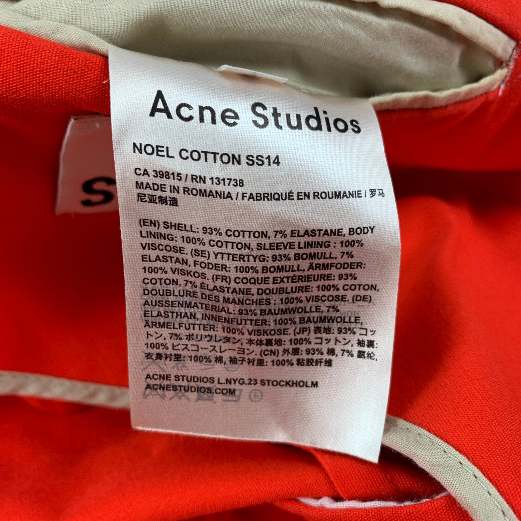 ACNE STUDIOS Size 44 Orange Cotton Notch Lapel Sport Coat – Sui