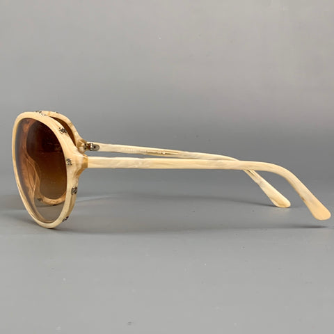 CHANEL Beige Studded Acetate Round Sunglasses