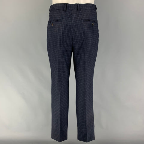 BRUNELLO CUCINELLI Size 38 Navy Mouline Check Lana Wool Suit