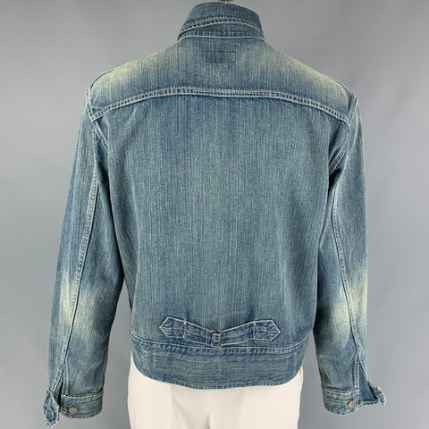 RRL by RALPH LAUREN Size XL Blue Distressed Cotton Denim Jacket