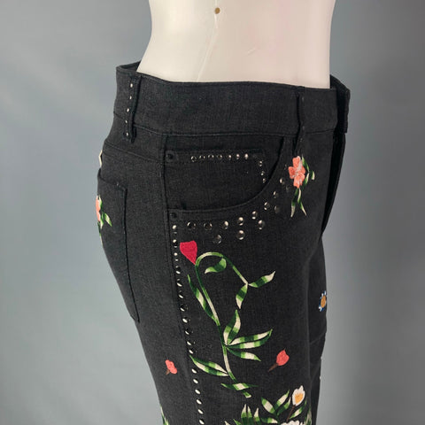 ALICE + OLIVIA Size 4 Grey Multicolour Cotton Blend Embroidered Jeans