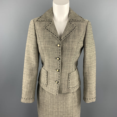 ALBERTA FERRETTI Size 6 Black & Beige Woven Wool Pencil Skirt-Suit