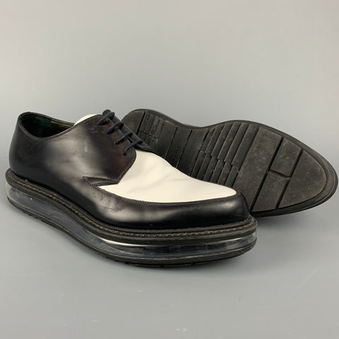 PRADA Size 9 Black & White Color Block Leather Lace Up Shoes