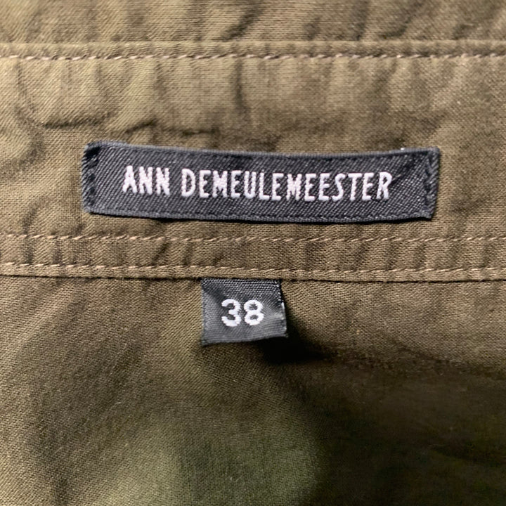 ANN DEMEULEMEESTER Size 6 Green Olive Cotton Casual Top