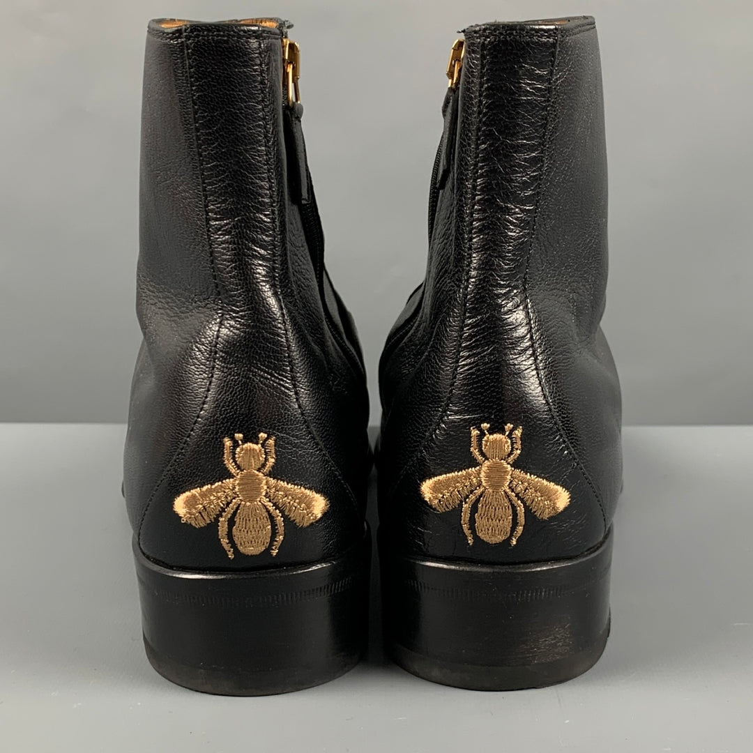 GUCCI Taille 9,5 Bottes à bout carré en cuir brodé noir