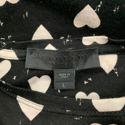 BURBERRY PRORSUM Pre-Fall 2013 Size L Black & White Heart Graphic Cotton T-shirt