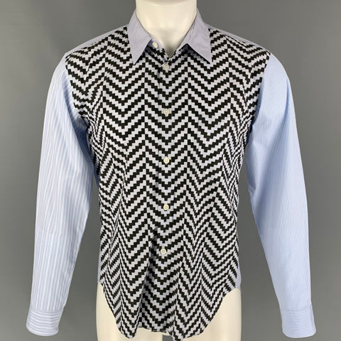 COMME des GARCONS HOMME DEUX Size S Blue White Black Mixed Patterns Long Sleeve Shirt