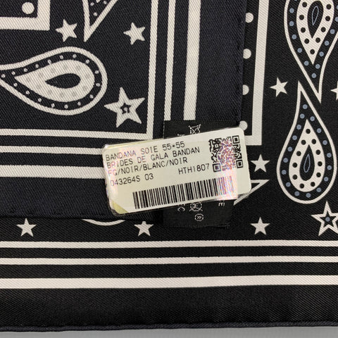 HERMES Brides de Gala Black White Silk Bandana Scarf