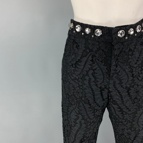 No. 21 Taille 4 Pantalon habillé en cristal en mélange de coton et dentelle noire