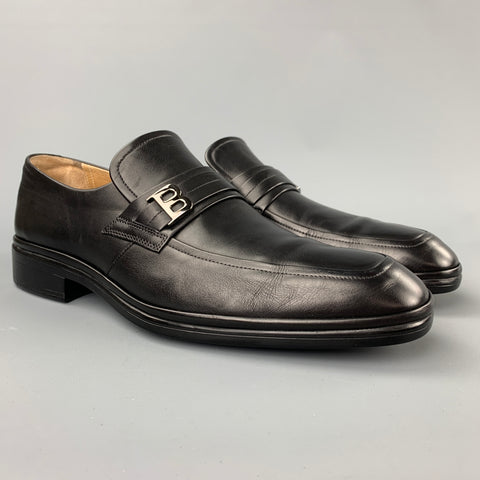 BALLY Size 10 Black Leather Slip On Loafers