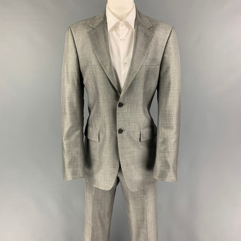 PRADA Talla 36 Traje con solapa de muesca de seda y lana gris claro