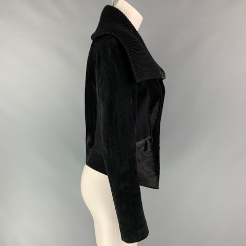 ELIE TAHARI Size S Black Wool Blend Suede Knitted Collar Jacket