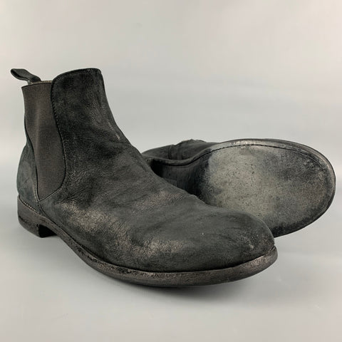 CHRISTIAN PEAU Size 11.5 Charcoal Distressed Leather Side Zipper Boots