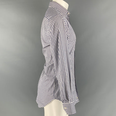 ETRO Size M White Blue Checkered Long Sleeve Shirt