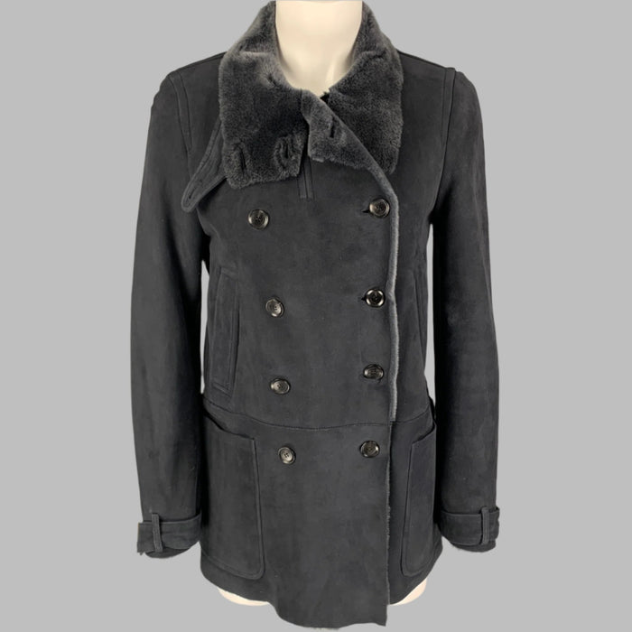 GUCCI by Tom Ford Size 6 Grey Shearling Double Breasted Coat