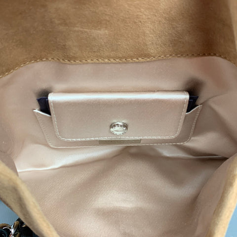 PRADA Beige & Silver Studded Suede Clutch Handbag
