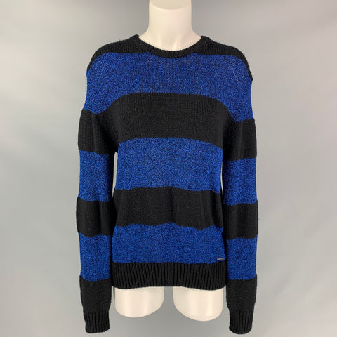 DSQUARED2 Size M Black & Blue Metallic Wool Blend Crew-Neck Sweater