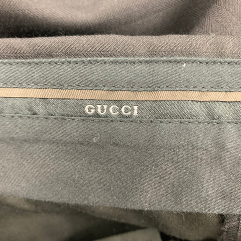 GUCCI Size 42 Long Black Stripe Wool Peak Lapel Suit