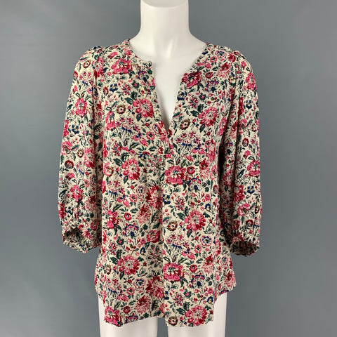 GERARD DAREL Size L Multi-Color Viscose Floral 3/4 Sleeves Casual Top