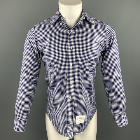 THOM BROWNE Size S / 1 White & Blue Gingham Cotton Long Sleeve Shirt