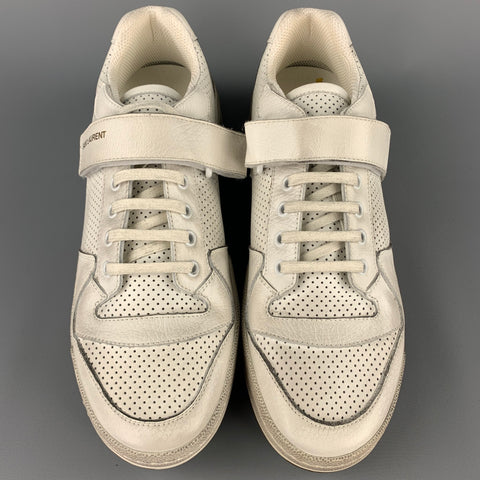 SAINT LAURENT Size 9 White Perforated Leather Low Top Sneakers