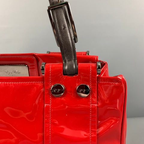 ROGER VIVIER Red Brown Patent Leather Tote Handbag