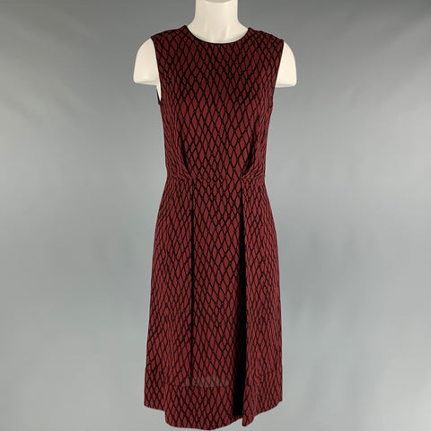 MARNI Size 2 Burgundy Black Viscose Rhombus Sleeveless Dress