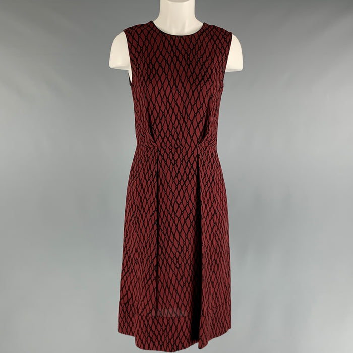 MARNI Size 2 Burgundy Black Viscose Rhombus Sleeveless Dress