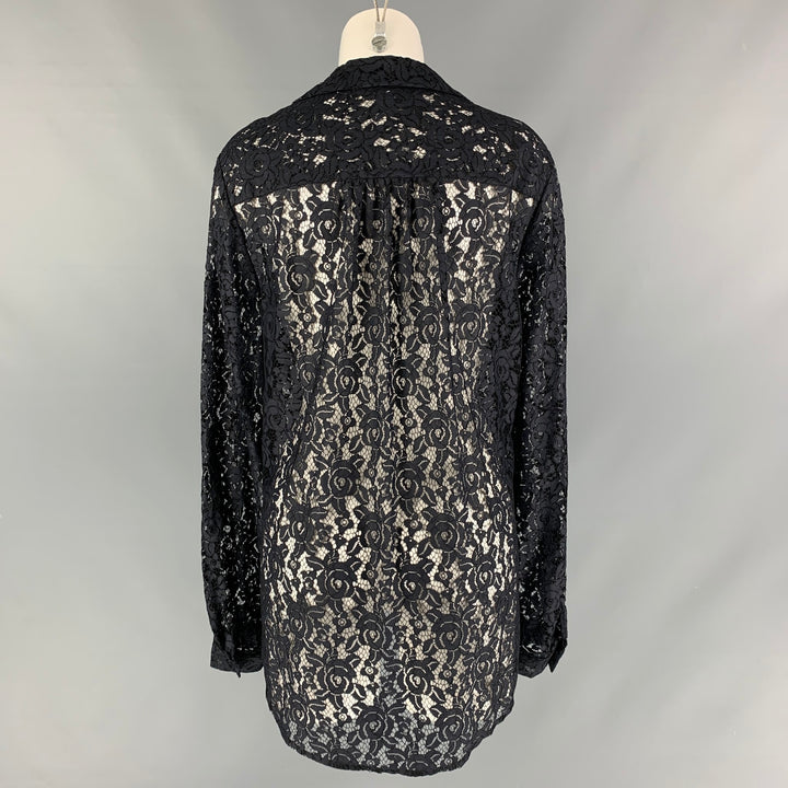 DIANE VON FURSTENBERG Size XL Black Nylon Lace Open Collar Shirt