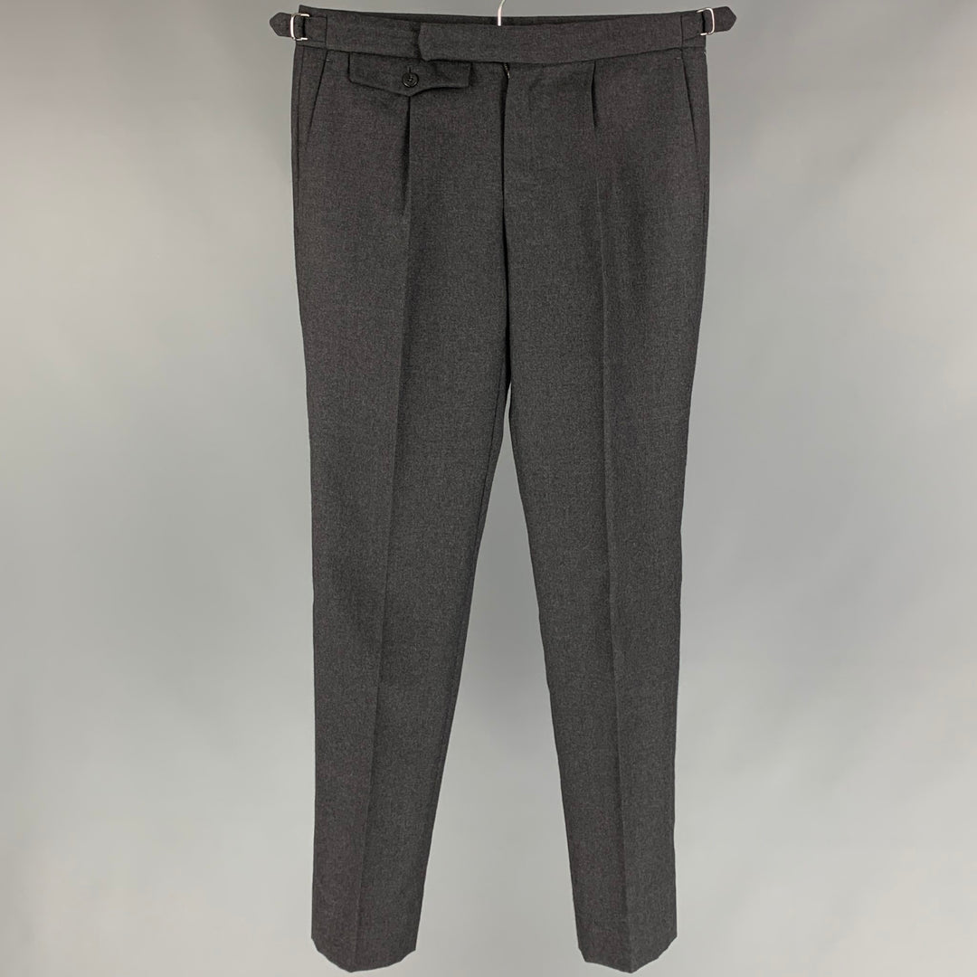 INCOTEX Size 28 Charcoal Wool Pleated Slim Fit Dress Pants