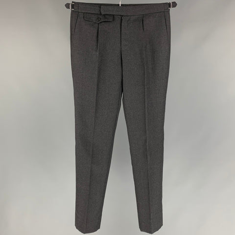 INCOTEX Size 28 Charcoal Wool Pleated Slim Fit Dress Pants