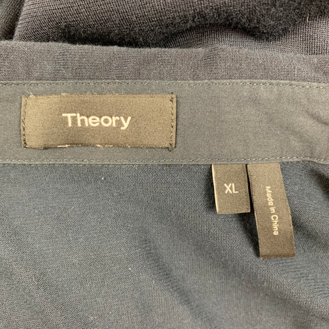THEORY Size XL Navy Silk Cotton Button Up Short Sleeve Shirt
