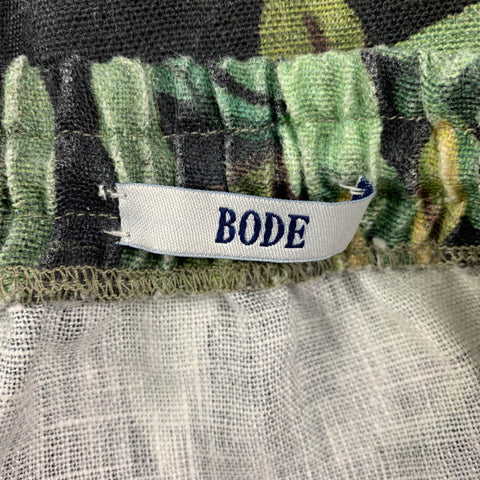 BODE Size 34 Grey Green Leaf Print Cotton Drawstring Casual Pants