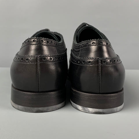 GIORGIO ARMANI Size 10 Black Perforated Leather Wingtip Lace Up Shoes