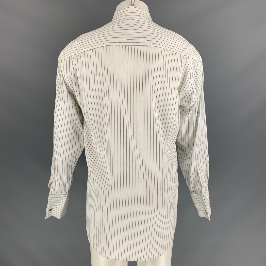CHRISTIAN DIOR Size M Off White Stripe Cotton French Cuff Long Sleeve Shirt