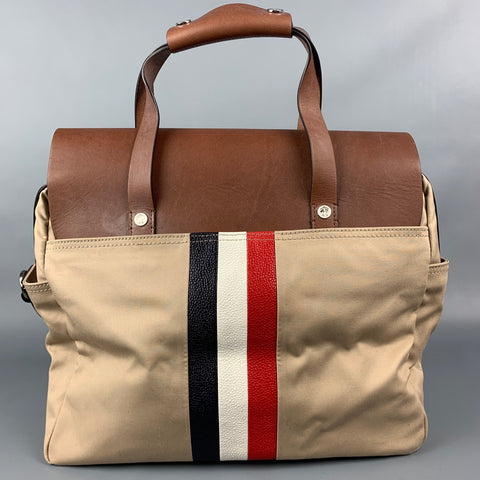 THOM BROWNE for BLACK FLEECE Beige & Brown Canvas & Leather Messenger Bag
