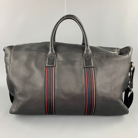 PAUL SMITH Black Leather Pebble Grain Weekender Bag