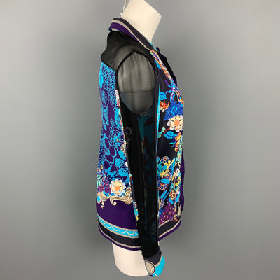 VERSACE Size 6 Multi-Color Floral Silk Buttoned Blouse