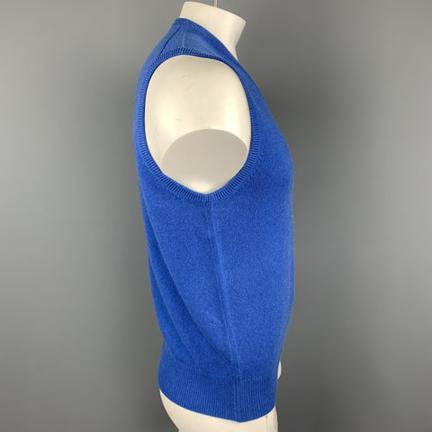 BALLANTYNE Chaleco tipo suéter con cuello en V de cachemira azul talla XL