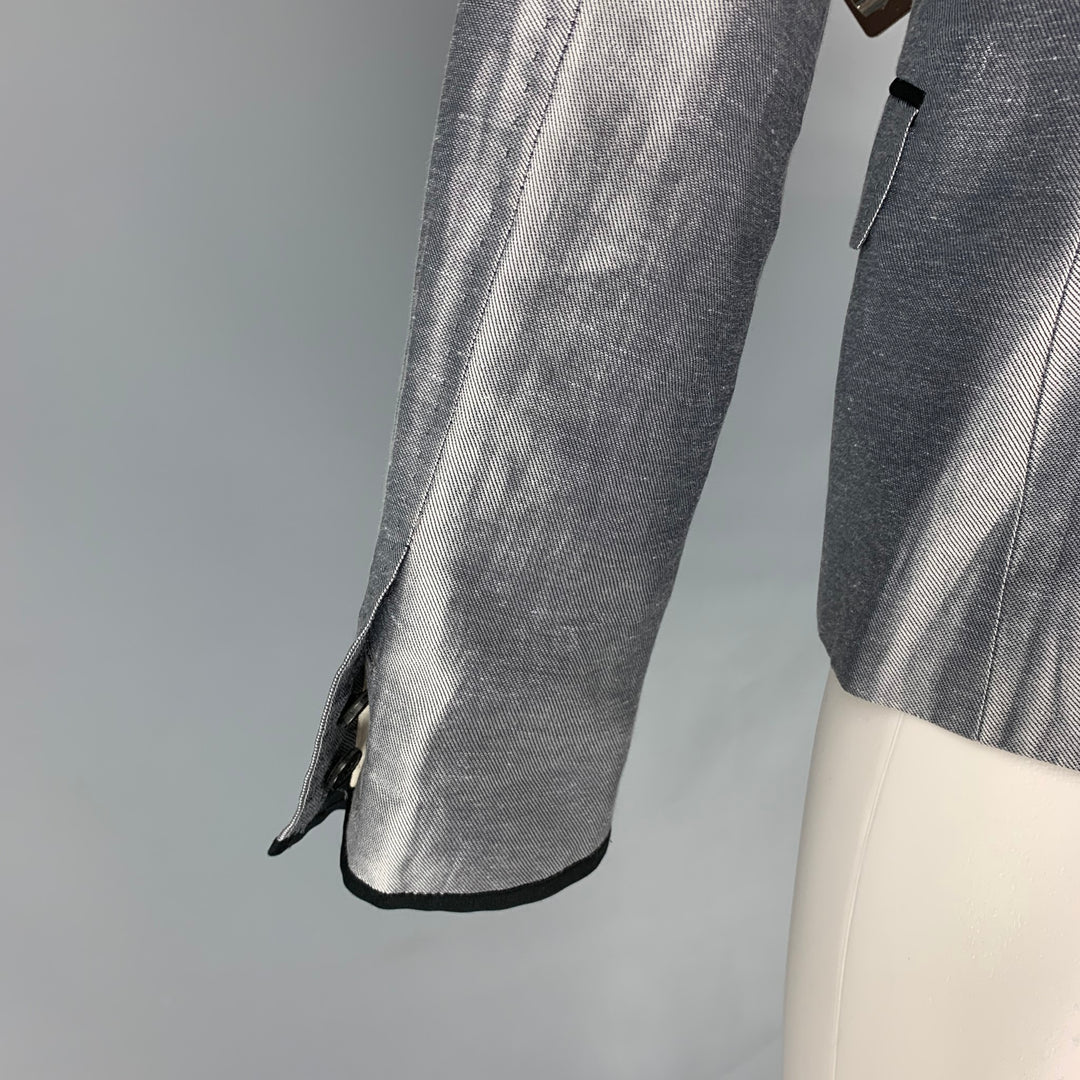 CoSTUME NATIONAL Size 42 Silver & Black Silk / Linen Peak Lapel Sport Coat