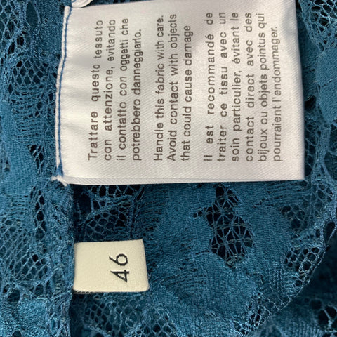 GUCCI S/S 16 Size XS Teal Sheer Lace Polyamide Blend Long Sleeve Shirt
