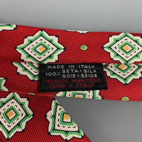 GIANFRANCO FERRE Red White Green Silk Square Tie