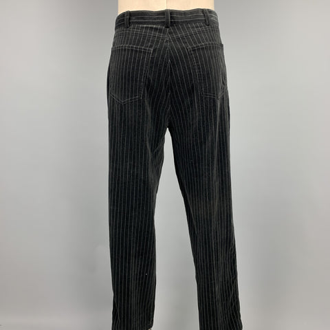 GASPAR SALDANHA Size 44 Regular Black Stripe Velvet Peak Lapel Suit