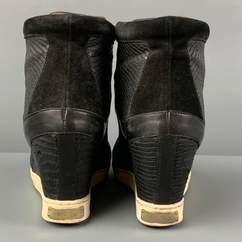 JIMMY CHOO Size 8 Black Leather Quilted Wedge Boots