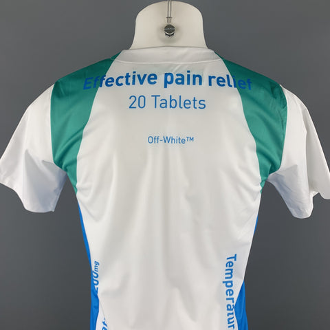 OFF-WHITE Size M Blue & White Print Polyester Bike Cycle Half Zip T-shirt