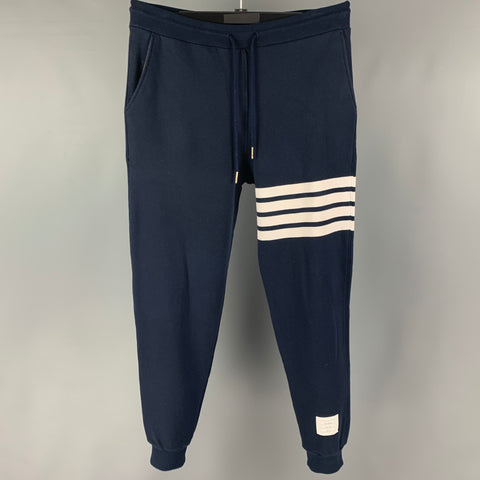 THOM BROWNE Size L Navy White Stripe Cotton Sweatpants Casual Pants