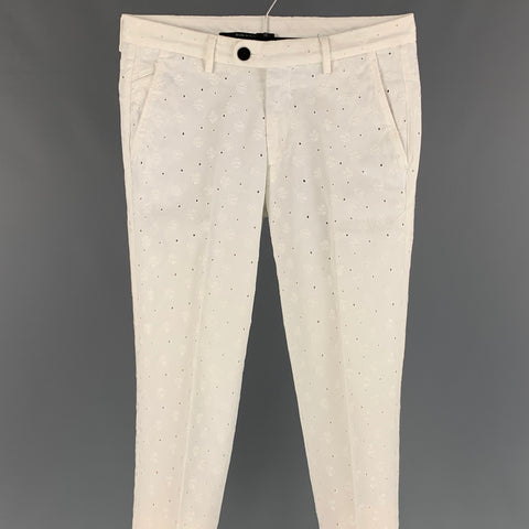 CELLAR DOOR Talla 6 Pantalones casuales de algodón con ojales y bragueta con cremallera, color blanco