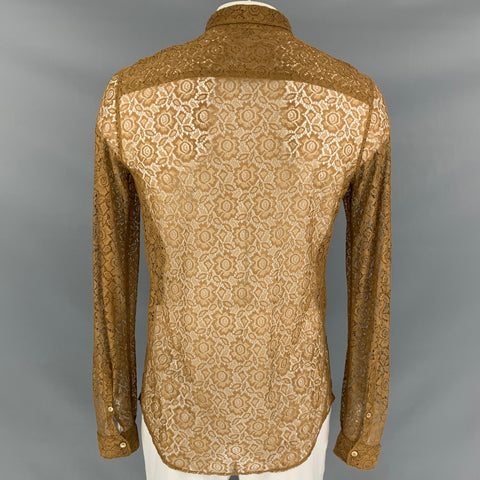BURBERRY PRORSUM Spring 2016 Size L Brown Floral Lace Button Down Long Sleeve Shirt
