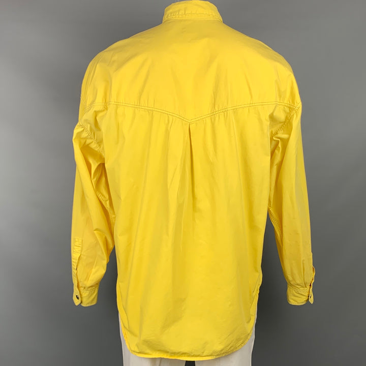 Vintage VERSACE JEANS COUTURE Talla L Camisa de manga larga de algodón con puntada en contraste amarilla