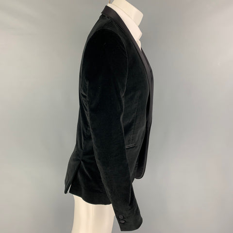 THE KOOPLES Size 40 Black Velvet Cotton Shawl Collar Sport Coat